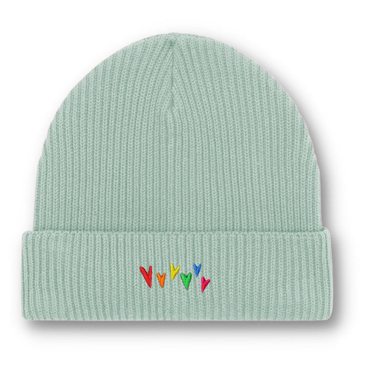 Organic Beanie aloe mit Regenbogenherzen Stick