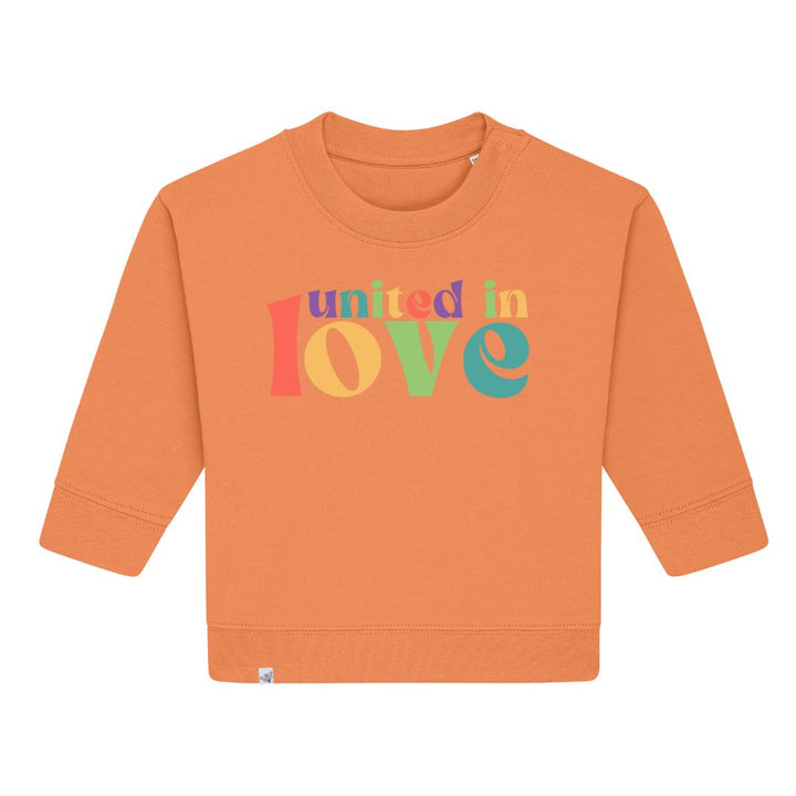Sweatshirt in der Farbe Papaya mit buntem Aufdruck united in love