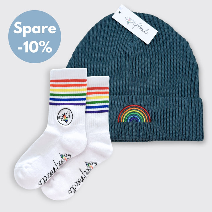Beanie "Regenbogen" & BeeProud Regenbogen Socken