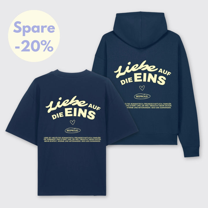 Bundle Hoodie & Shirt "Liebe auf die Eins" Navy Blue