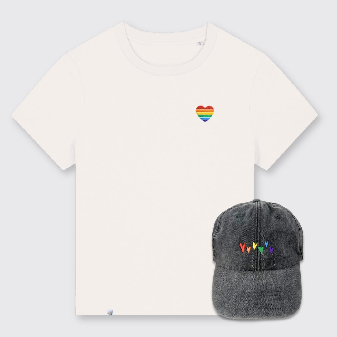 Shirt "Regenbogen-Herz" & Cap "Regenbogen-Herzen"
