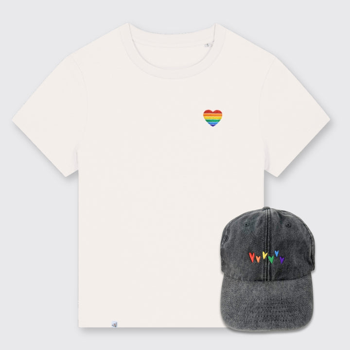 Shirt "Regenbogen-Herz" & Cap "Regenbogen-Herzen"