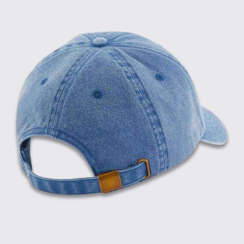 Vintage Cap in blau mit Metallverschluss von hinten