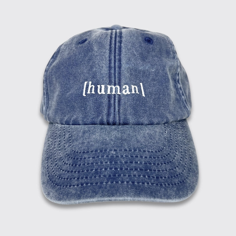 Vintage Cap in blau mit Stick human von vorn