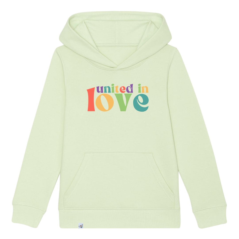 Hoodie in der Farbe Lime mit dem Aufdruck united in love