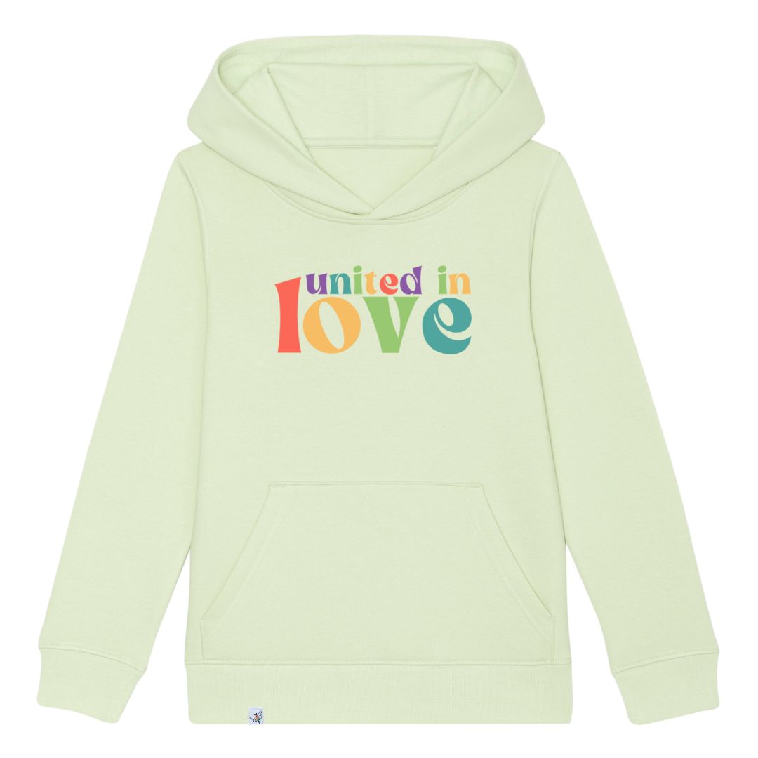 Hoodie in der Farbe Lime mit dem Aufdruck united in love