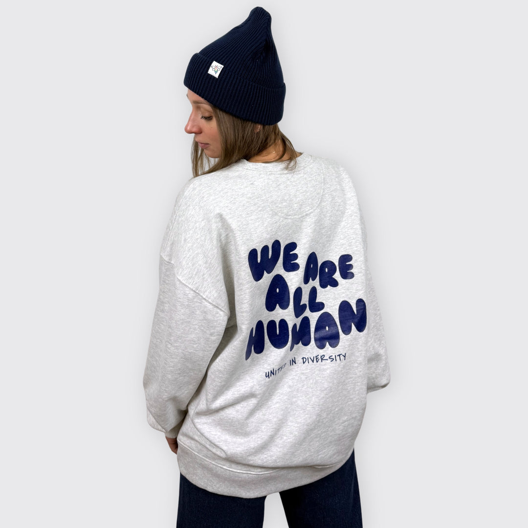 Oversized Sweatshirt "We are all Human" & BeeProud Fisherman Beanie