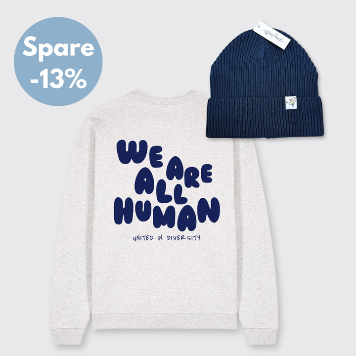 Oversized Sweatshirt "We are all Human" & BeeProud Fisherman Beanie
