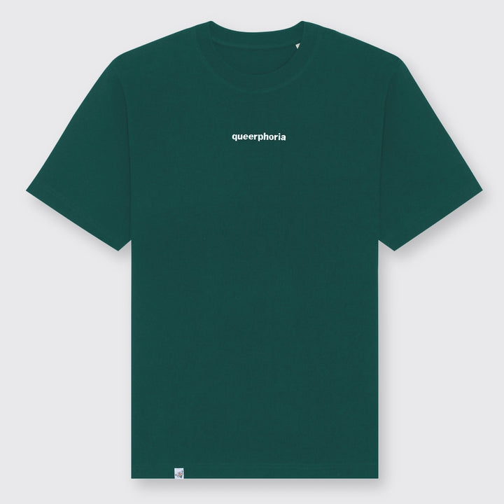 Oversized Shirt in der Farbe Dunkelgrün mit dem Stick queerphoria