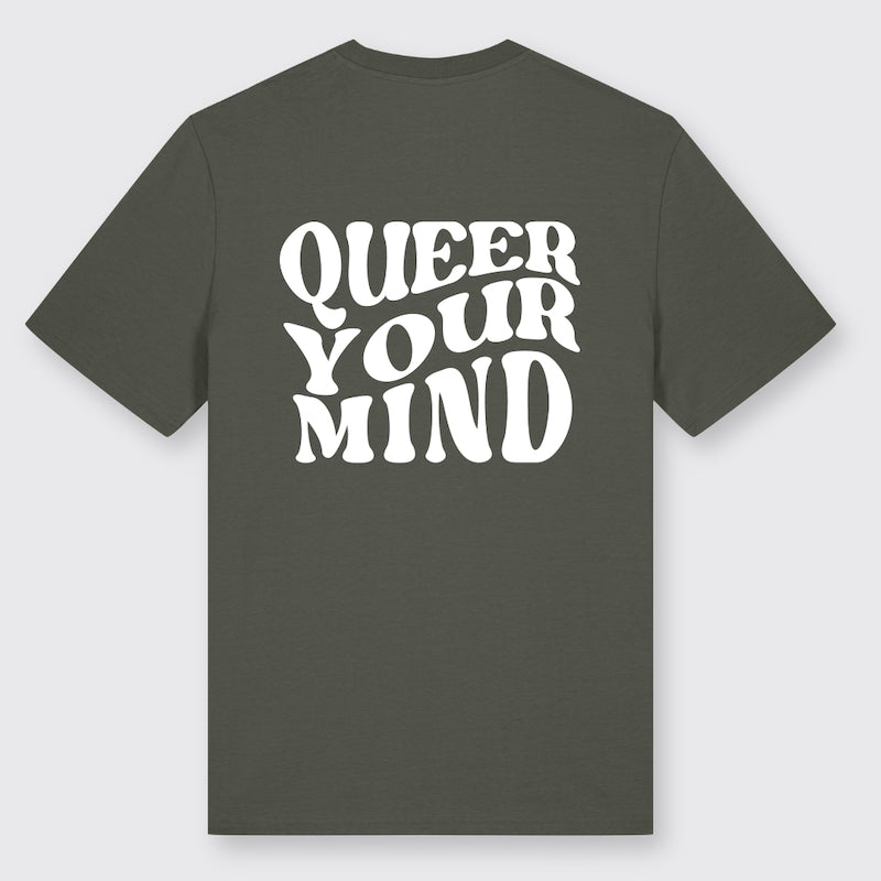 Shirt in der Farbe Khaki mit großem Backprint Queer Your Mind