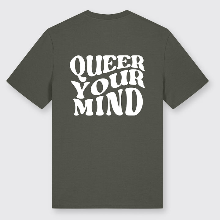 Shirt in der Farbe Khaki mit großem Backprint Queer Your Mind