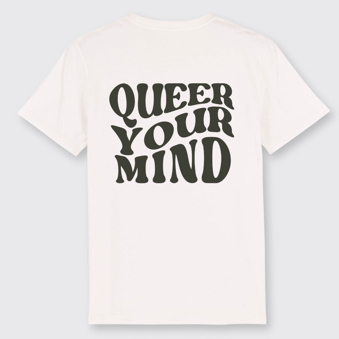 Shirt in der Farbe Off White mit großem Backprint Queer Your Mind