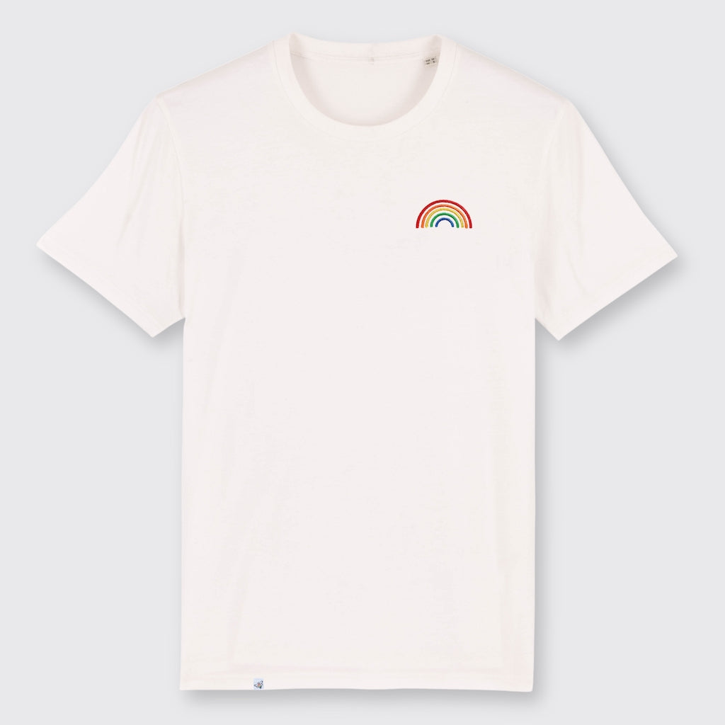 Shirt in der Farbe Off White mit gesticktem Regenbogen auf der Brust