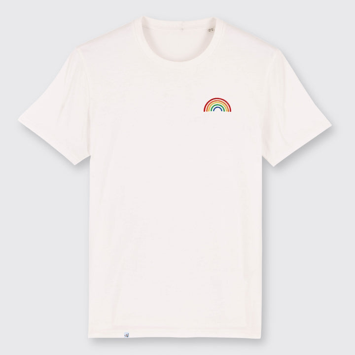 Shirt in der Farbe Off White mit gesticktem Regenbogen auf der Brust