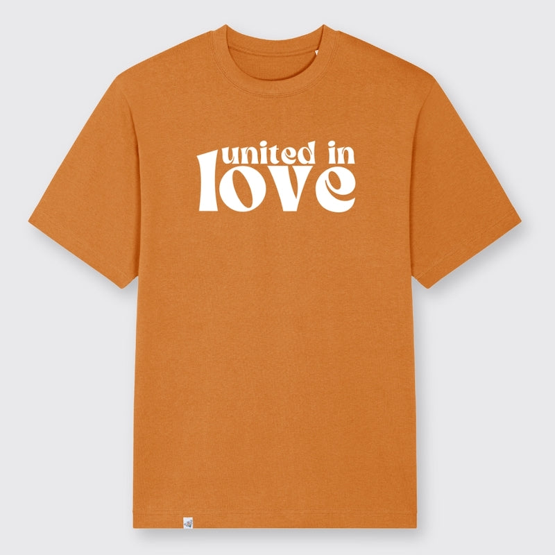 Oversized Shirt in der Farbe Kürbis mit dem Aufdruck united in love