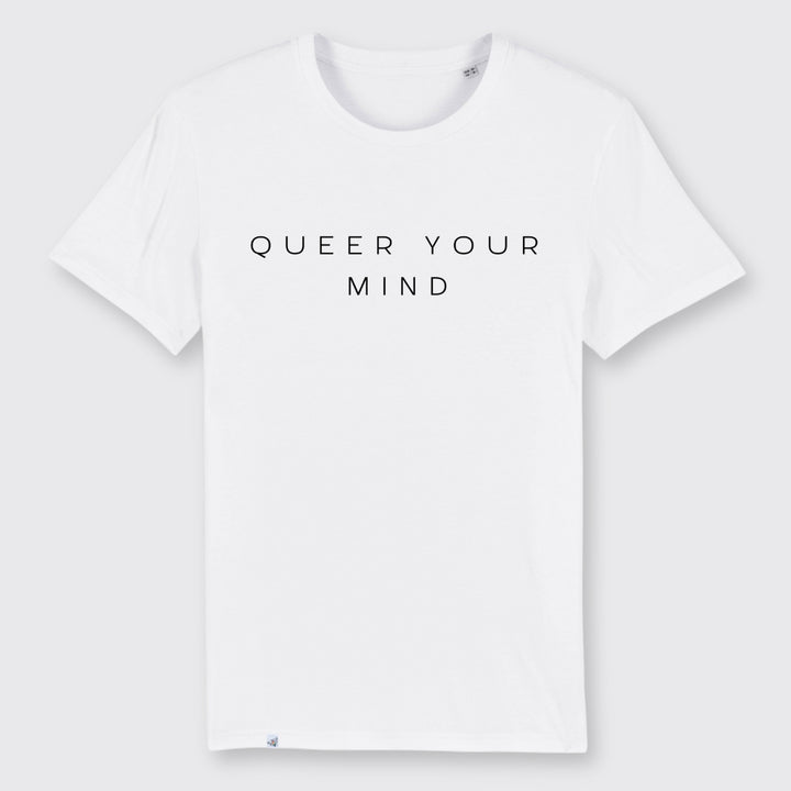 Weißes Shirt mit der Aufschrift queer your mind