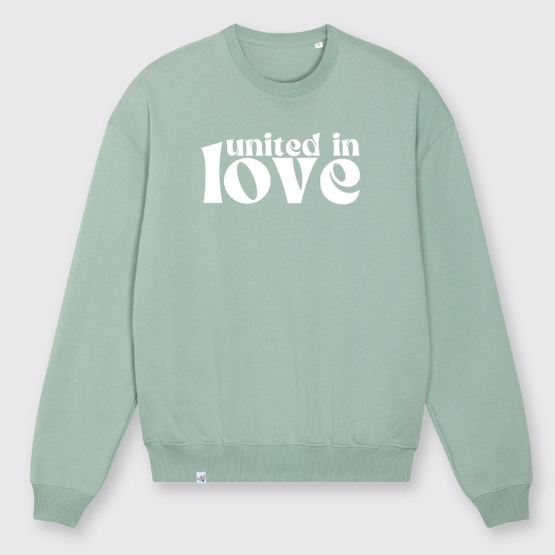 Sweatshirt in der Farbe Aloe mit dem Aufdruck united in love