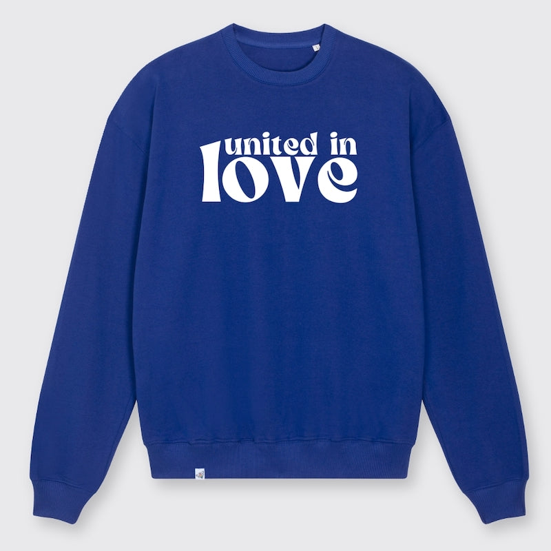 Sweatshirt in der Farbe Marine Blau mit dem Aufdruck united in love
