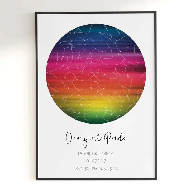 Personalisiertes Poster  Sternenkarte Kreisform in Regenbogenfarben