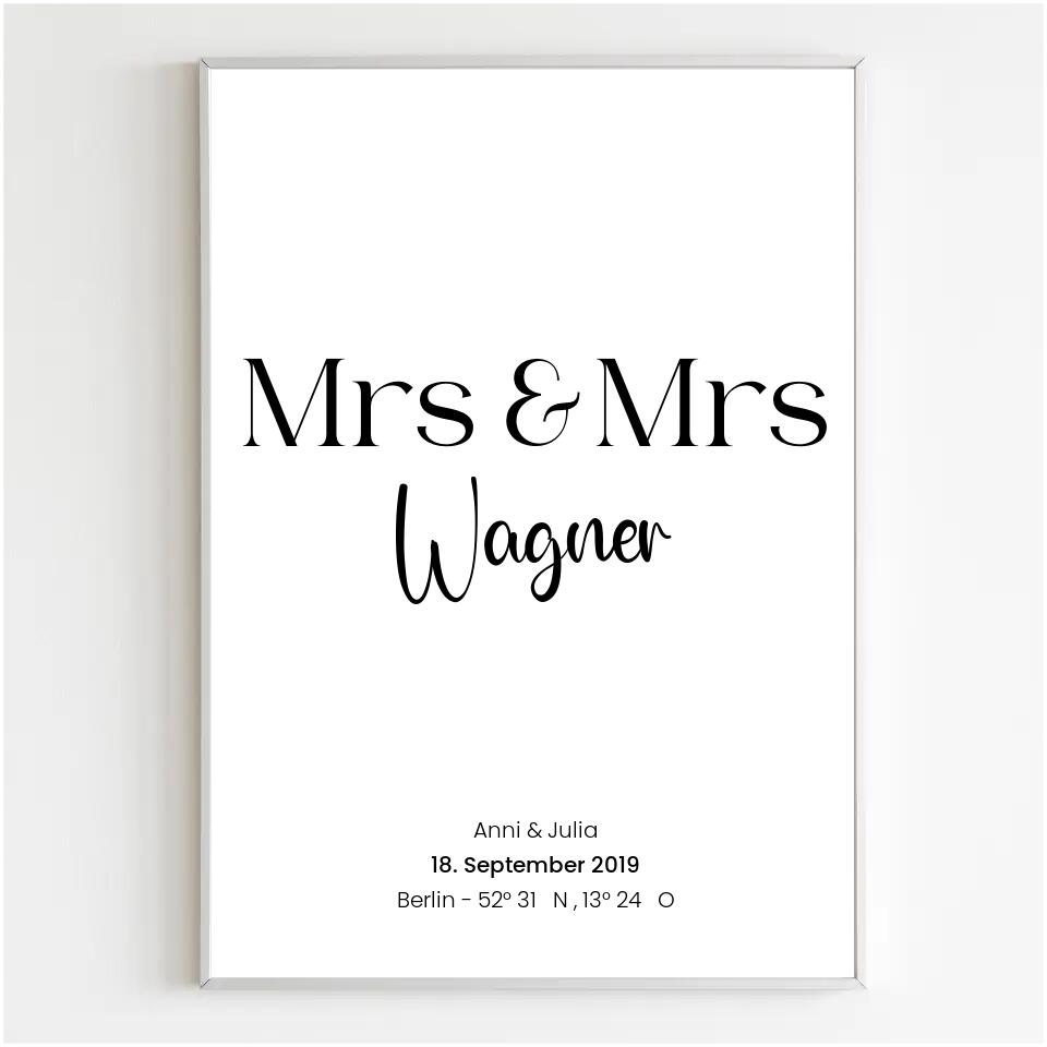 Personalisiertes Poster Mrs & Mrs und Name