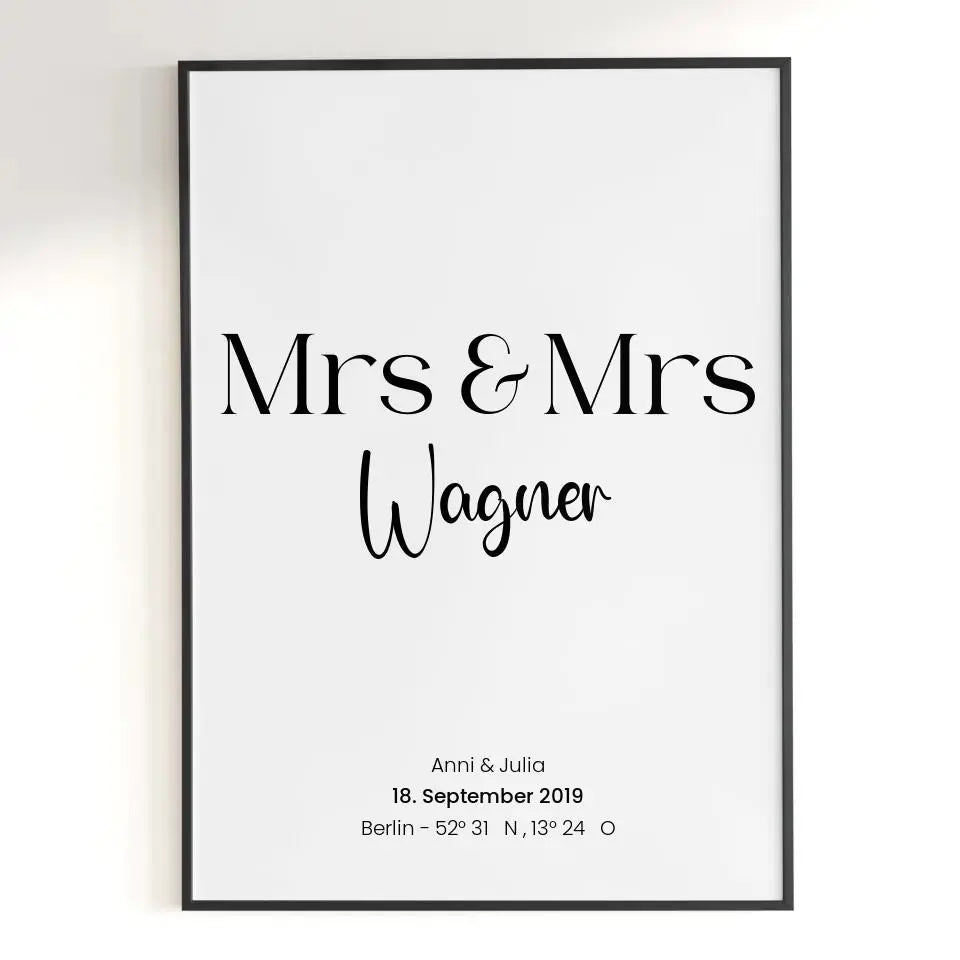 Personalisiertes Poster Mrs & Mrs und Name