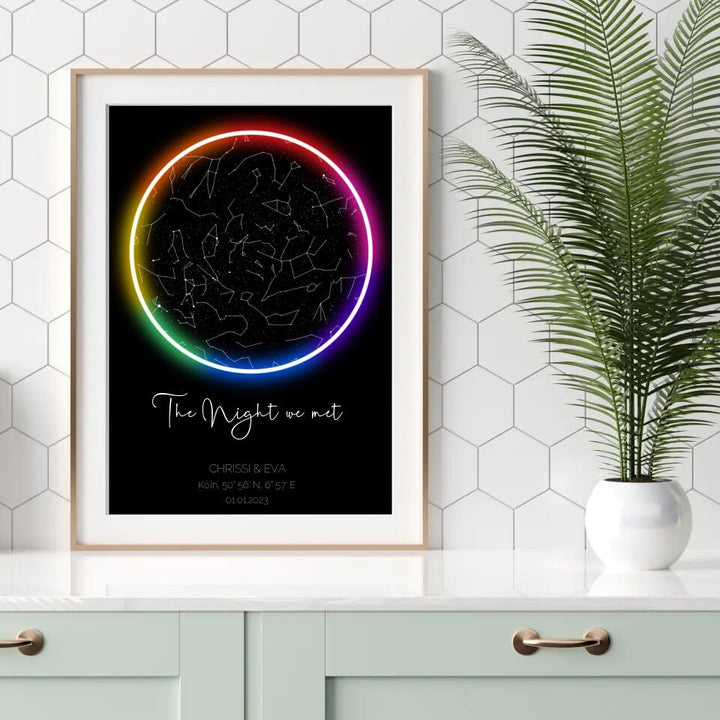 Personalisiertes Poster  Sternenkarte Kreis mit Regenbogenring
