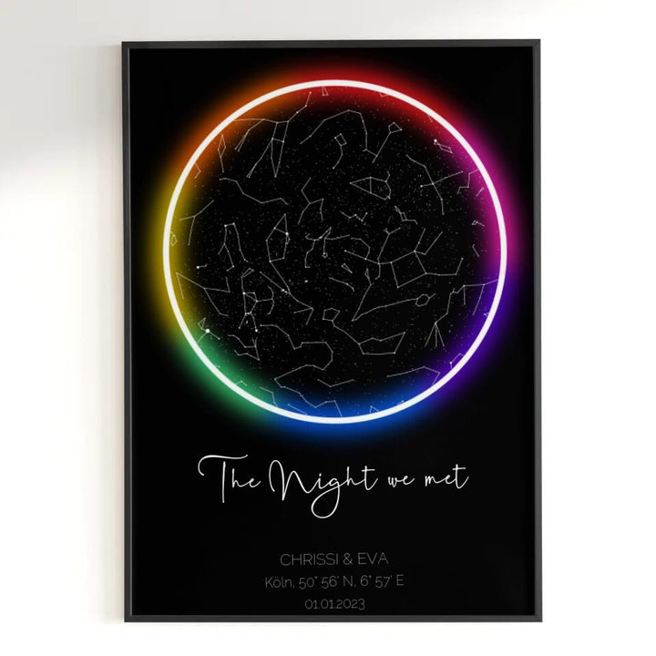 Personalisiertes Poster  Sternenkarte Kreis mit Regenbogenring