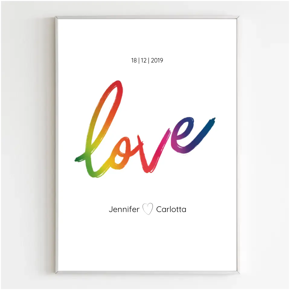Personalisiertes Poster mit der Aufschrift love in Regenbogenfarben 