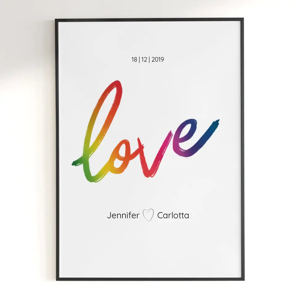 Personalisiertes Poster mit der Aufschrift love in Regenbogenfarben 