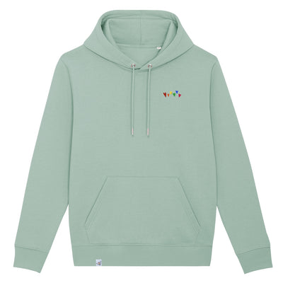 Hoodie in der Farbe Aloe mit bunten gestickten Herzen