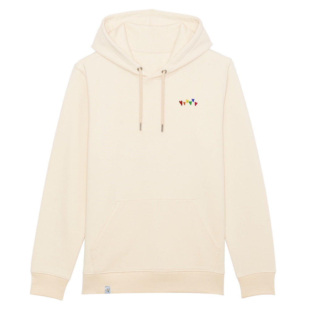 Hoodie in der Farbe Natur mit bunten gestickten Herzen