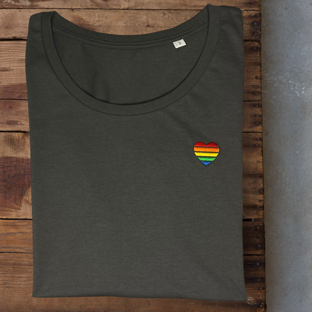 Organic Shirt grau Regenbogen-Herz Stick