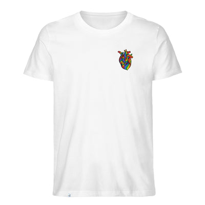 weißes Shirt mit anatomischen Herz in Regenbogenfarben